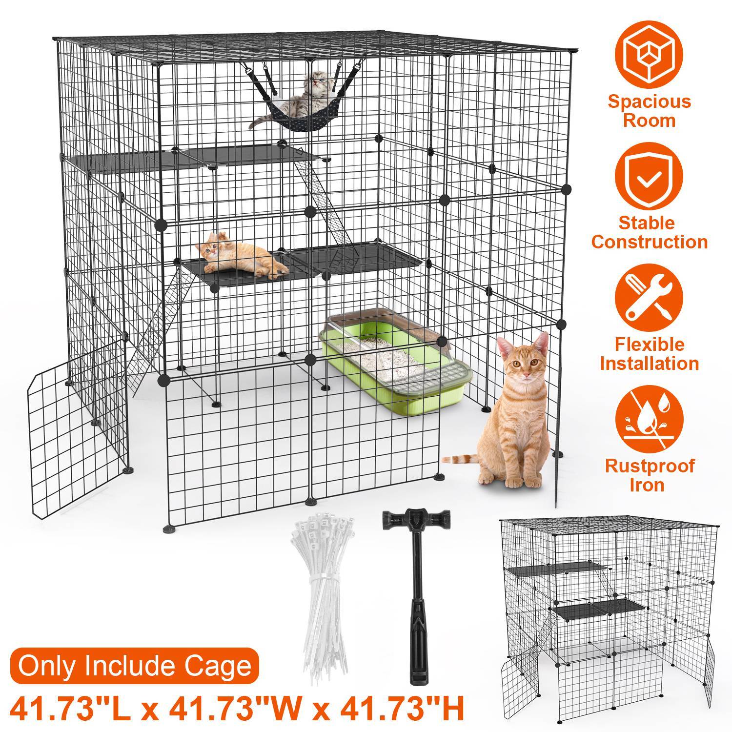 4 Type Large Cat Cage Enclosure Metal Wire Kennel DIY Playpen Catio with Hammock