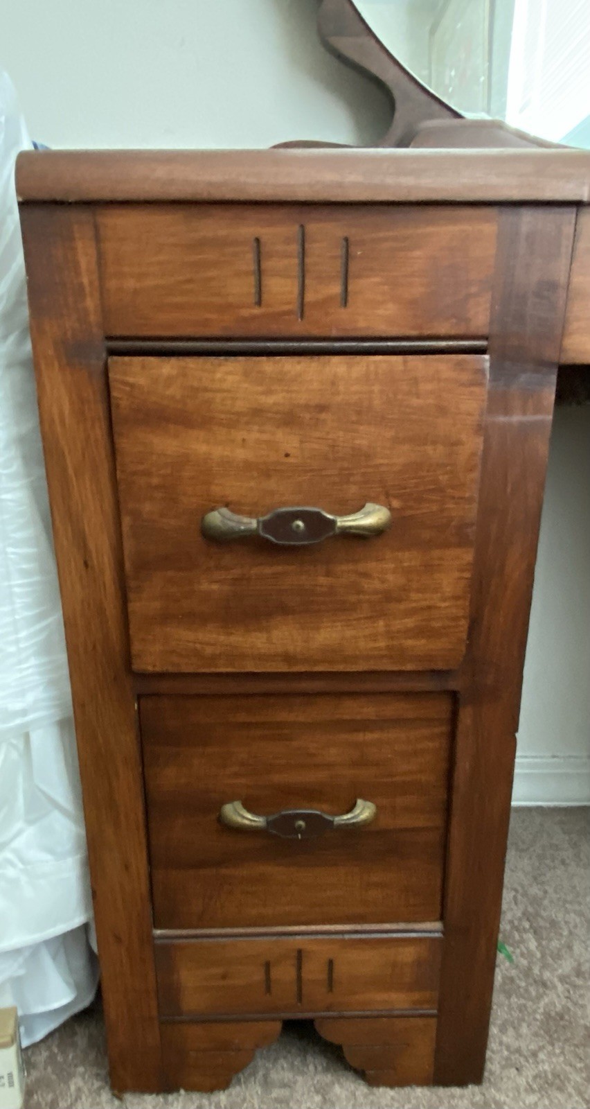 ANTIQUE 1920s Art Deco Waterfall? Oak Vanity Makeup Table With Drawer