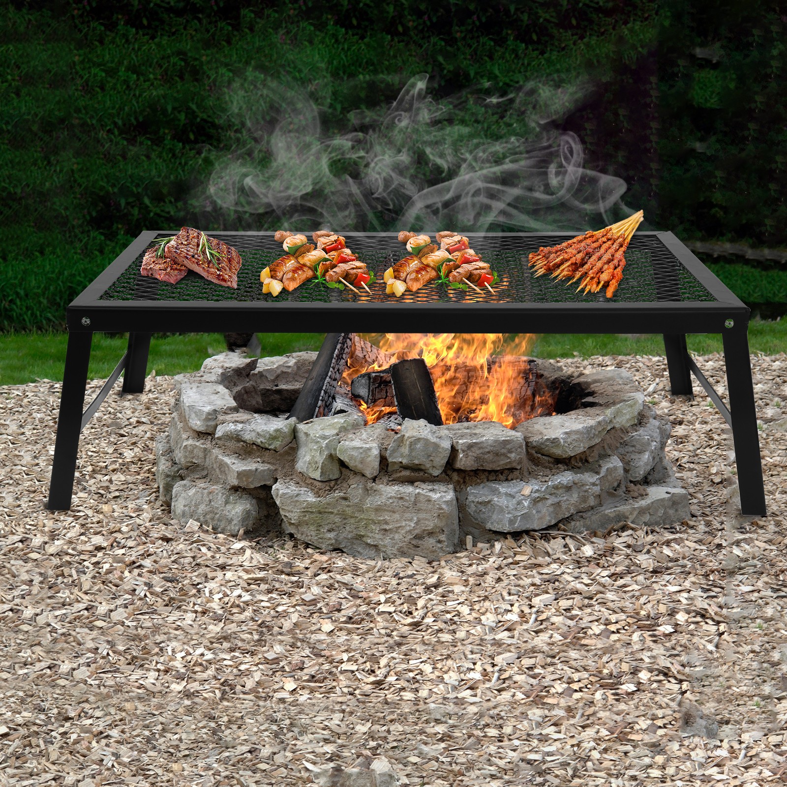 Foldable Camping Grill Fire Pit Grate Campfire Cooking Portable Stand Equipment