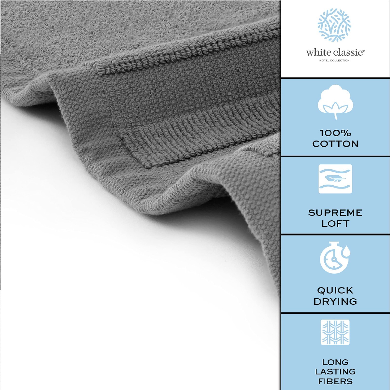 Luxury Grey Bath Mat Floor Towel Set Absorbent - 100% Cotton 22"x34", 2 Pack