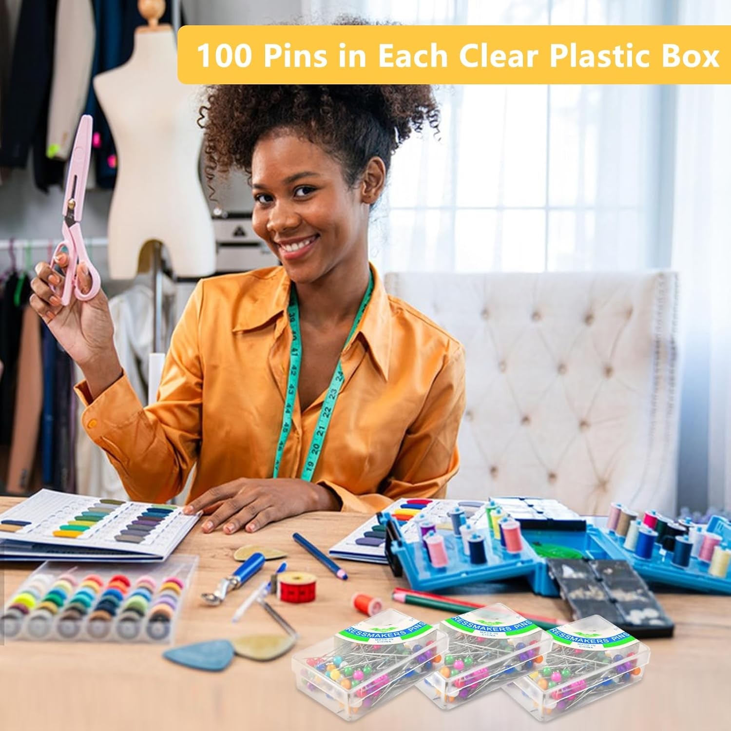 300PCS Sewing Pins for Fabric, Straight Pins with Glass Ball Heads, Corsage Pins