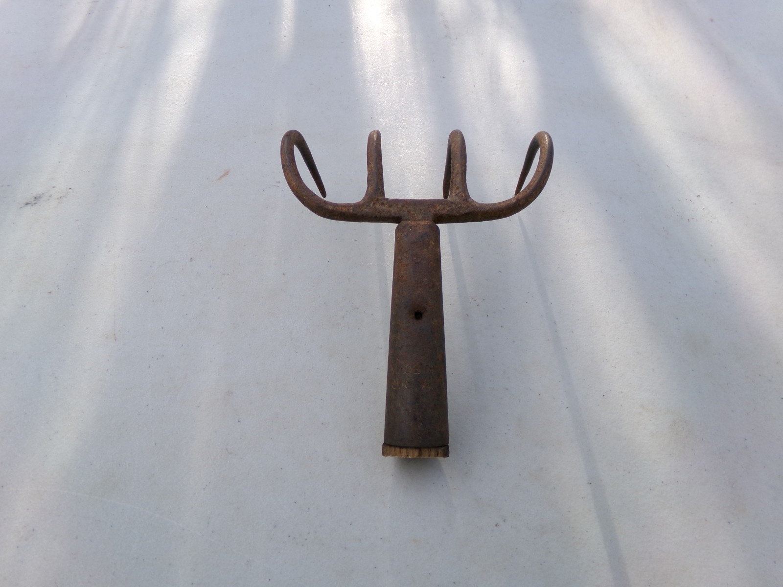 4 Tine Brown Prong Head Garden Rake Claw Vintage