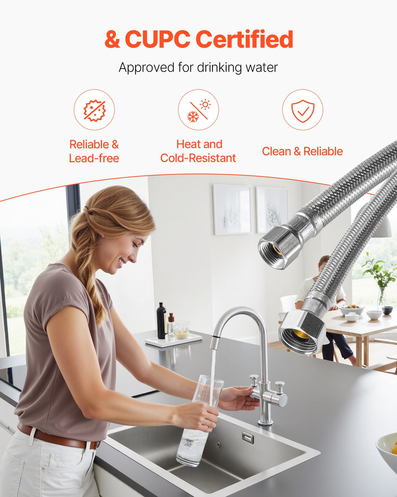 3/8" COMP 10PCS Faucet Supply Line Connector 16in Braided Stainless Steel