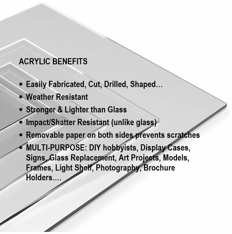 Clear Cast Acrylic Plexiglass Sheets 1/2” Thick (12 mm) 17 Sizes
