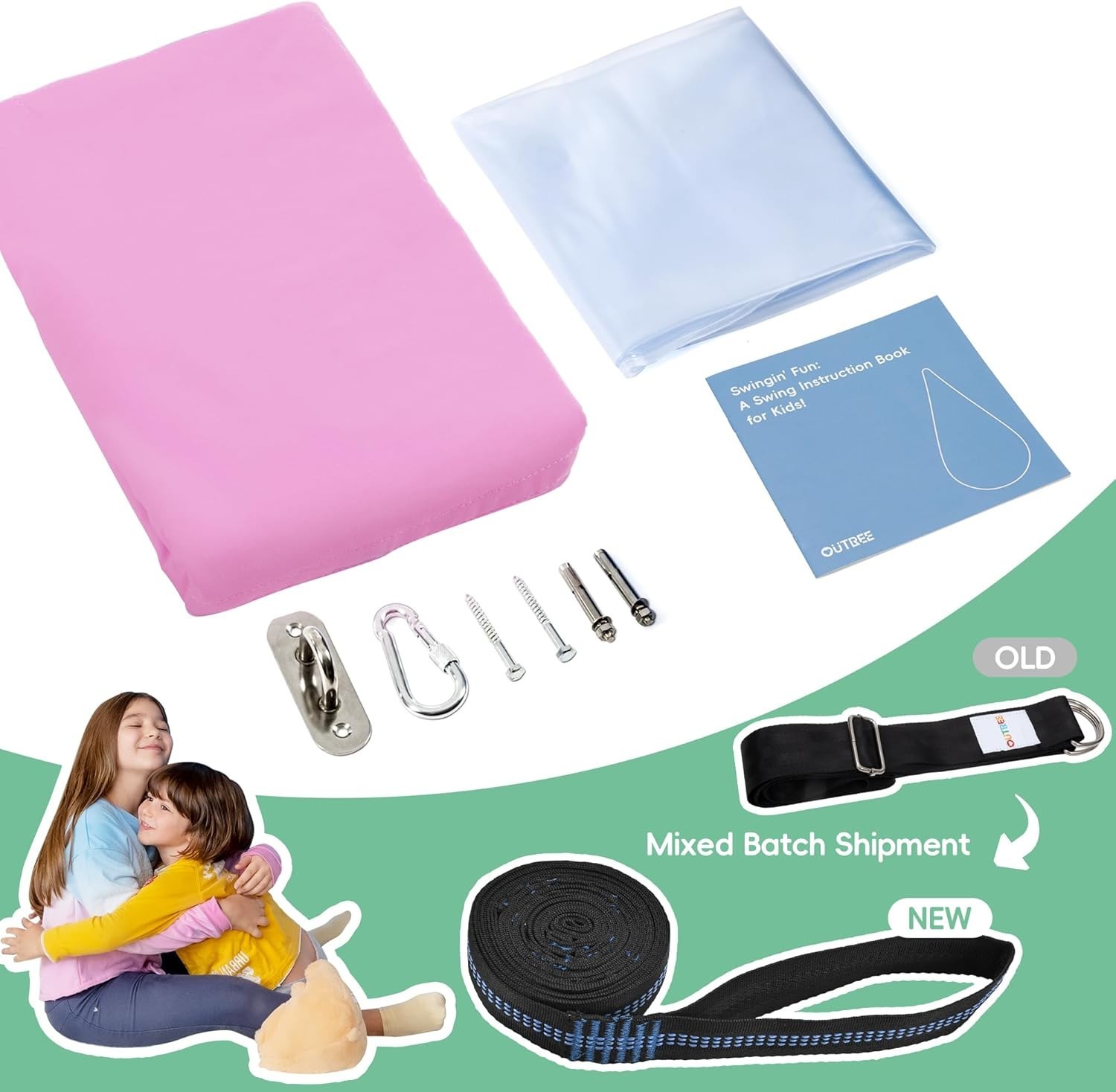 Kids Pod Swing Seat, Cotton Child Hammock Swing Chair,Sensory Swing Indoor Pink