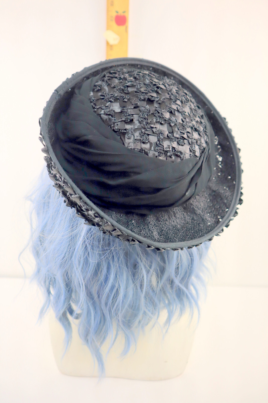 Vintage Clover Lane 1940s Woven Wide Brim Straw Hat w/Black Ribbon