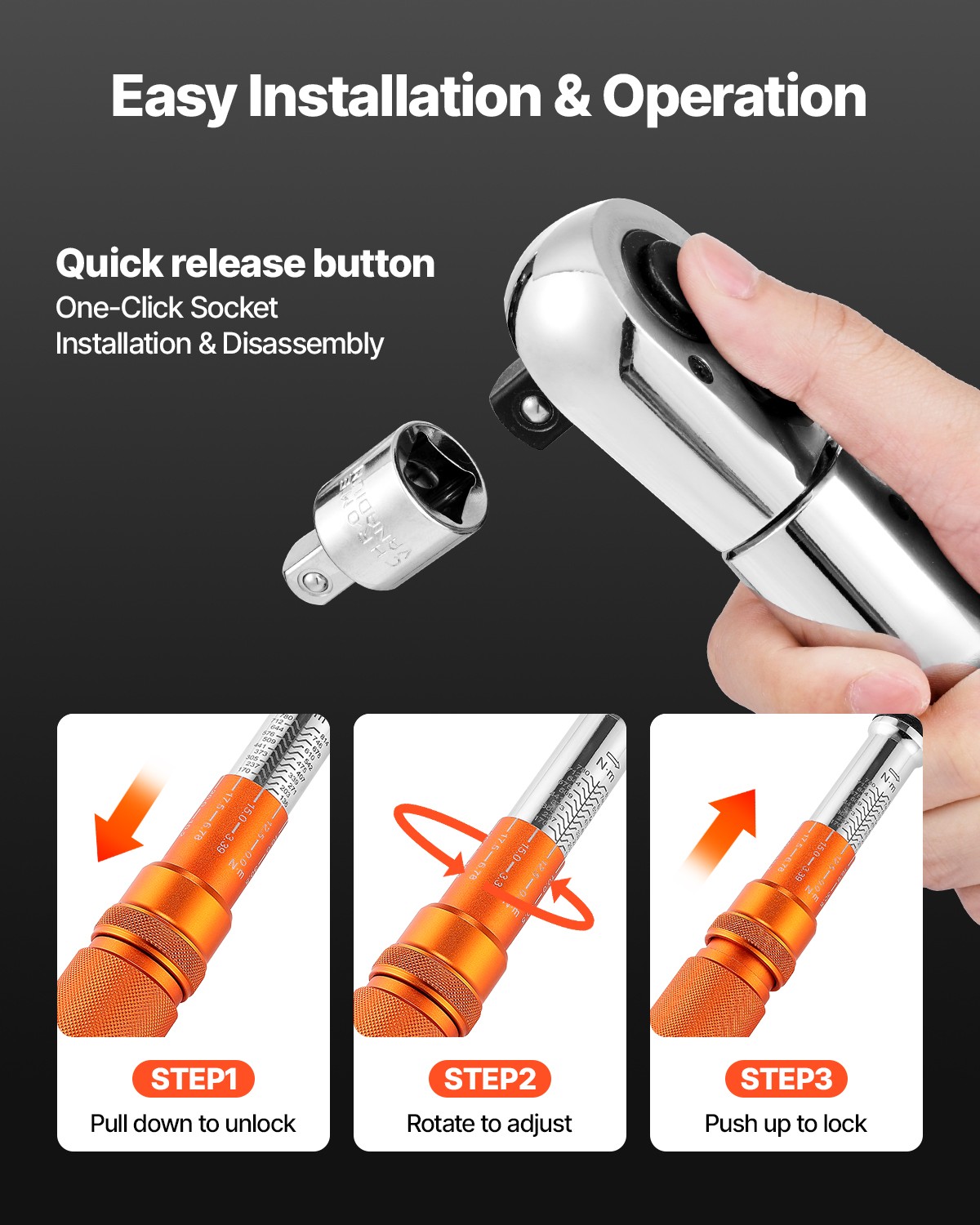 VEVOR Click Torque Wrench 3/4 In Drive 100-600 lbf-ft/136-814N.m Dual-direction