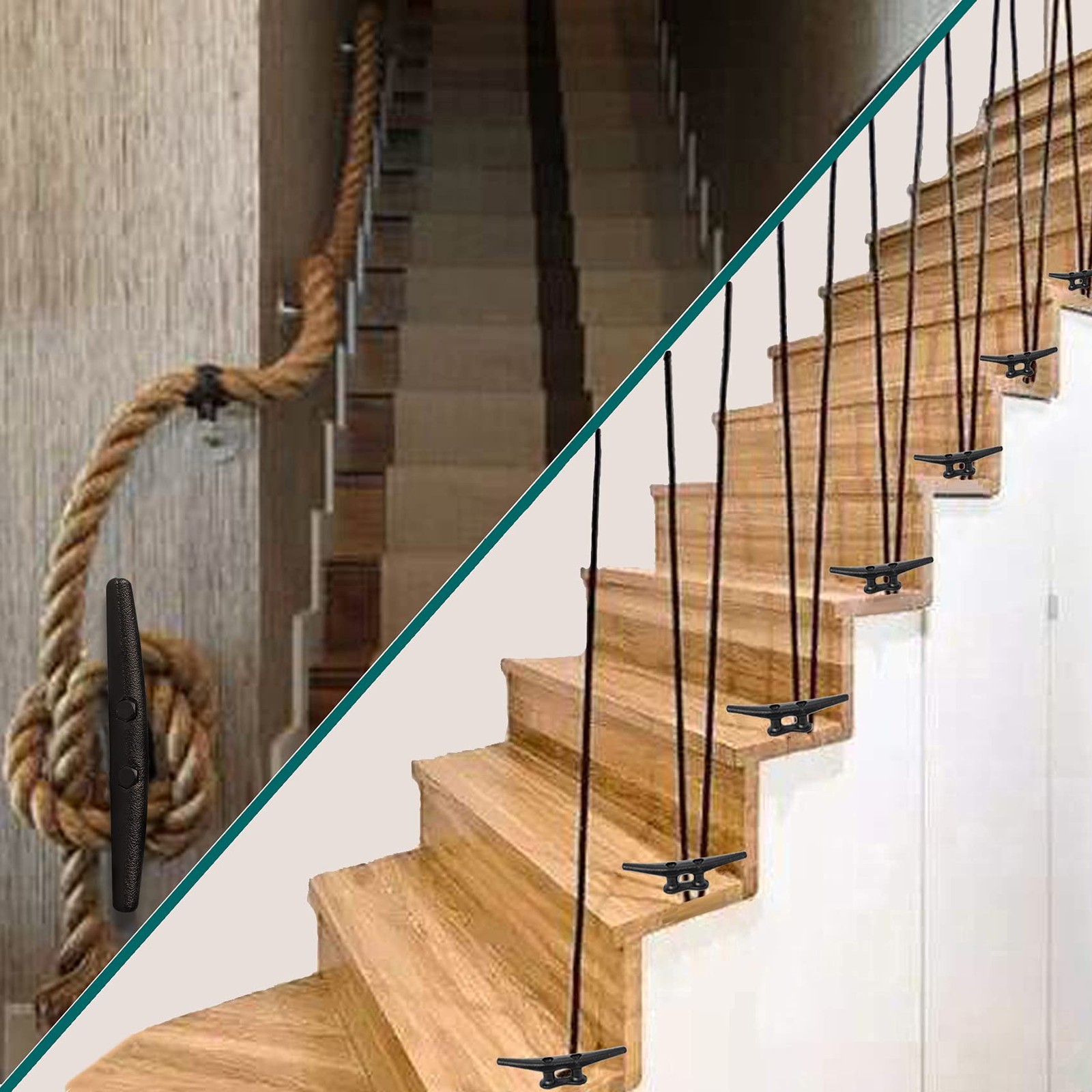 Boat Cleats 8 inch 2 PackElectrophoretic Coated Black Boat Dock Cleats Rope C...