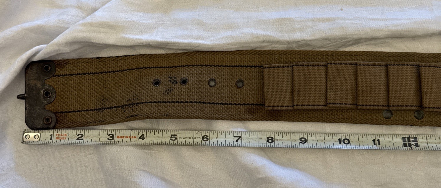 Vntg Military Ammo Belt 12 Gauge Holds 32 Shells Adjustable W/Hooks on Both Ends