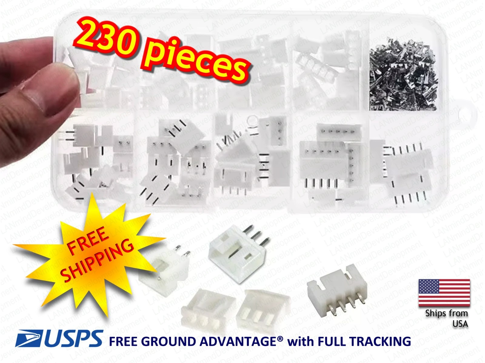 230pc JST-XH Kit 2, 3, 4, 5 Pin 2.54mm Terminal Housing PCB Header Connectors