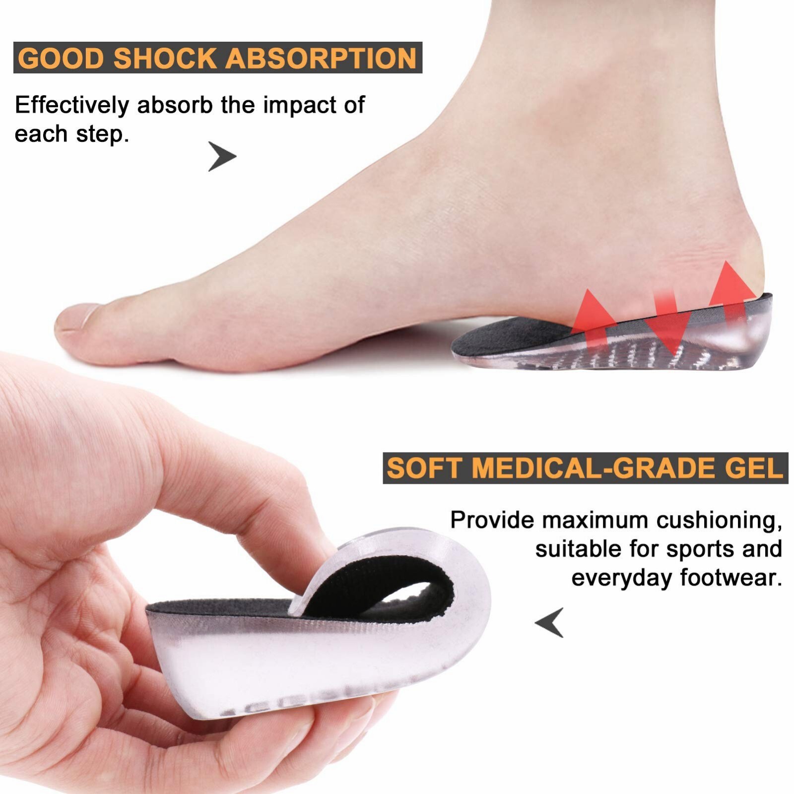 Gel Height Increase Insoles Invisible Silicone Shoe Lifts Inserts Fr Men & Women