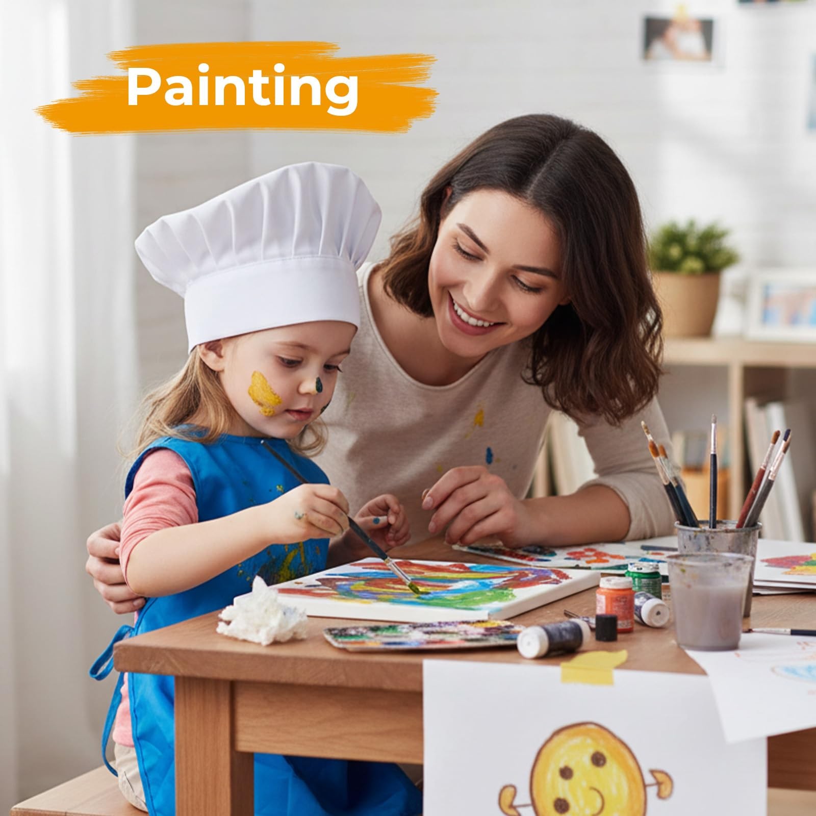 4 Pack Kids Chef Hats Adjustable Elastic White Chef Cap Set