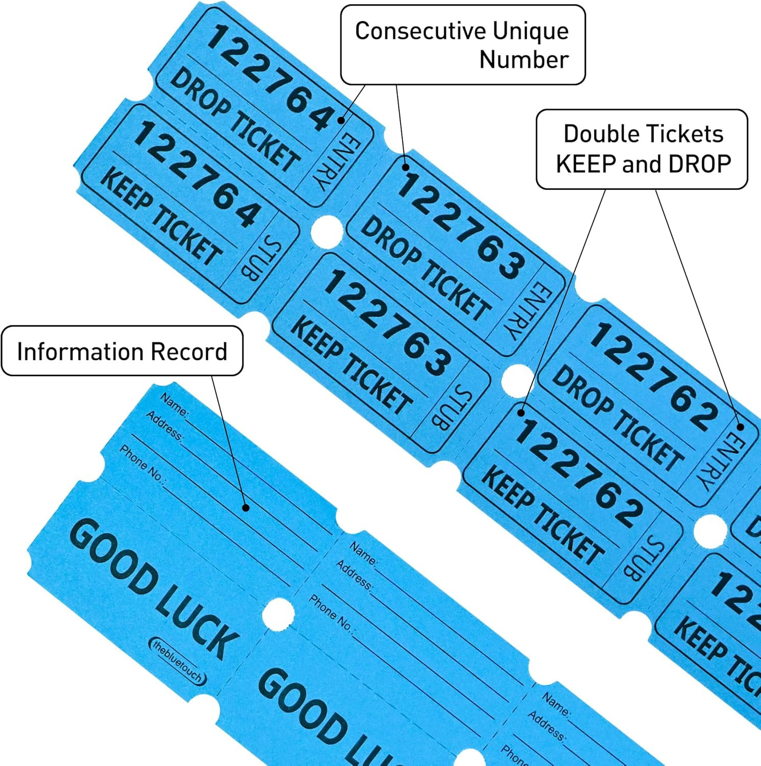 2000 Pcs 50/50 Raffle Tickets, Large Bold Numbers Double Tickets, 2"X2" Ticket f