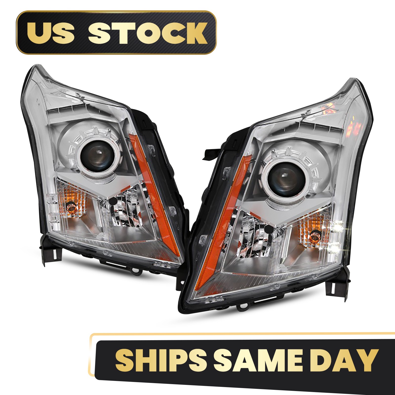 For 2010-2016 Cadillac SRX Halogen w/ LED Projector Headlights Left+Right Side