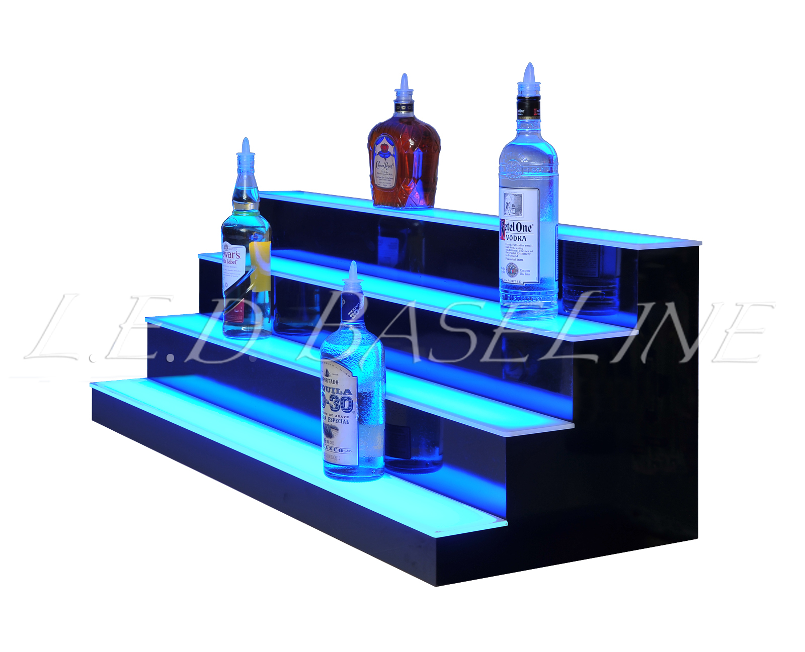 50" LED BAR SHELVES, Four Steps, Lighted Bar Shelf, Liquor Bottle Display Rack