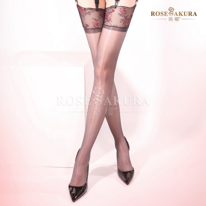 Embroidered 6 Strap Vintage Garter Belts Ultra Sheer Thigh-High Stocking 8418