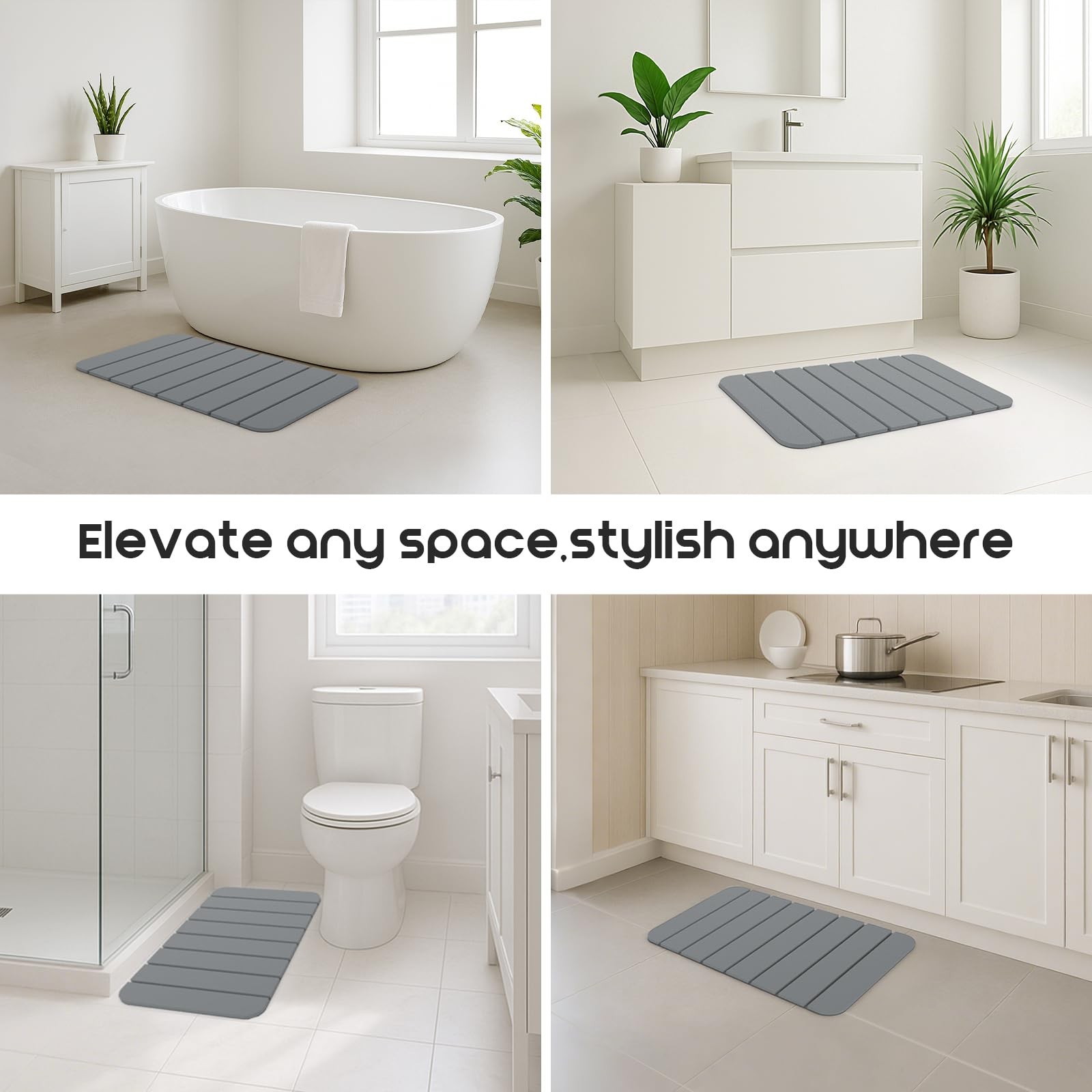 ArtyCozy Large Foldable Stone Bath Mat 28×17 with Non-Slip Rubber Base, Super...