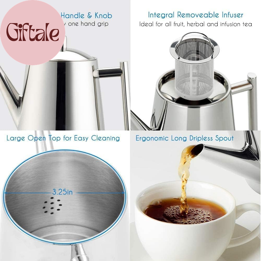 Stainless Steel Teapot with Removeable Infuser 27 Oz Stovetop Tea Maker for Frui