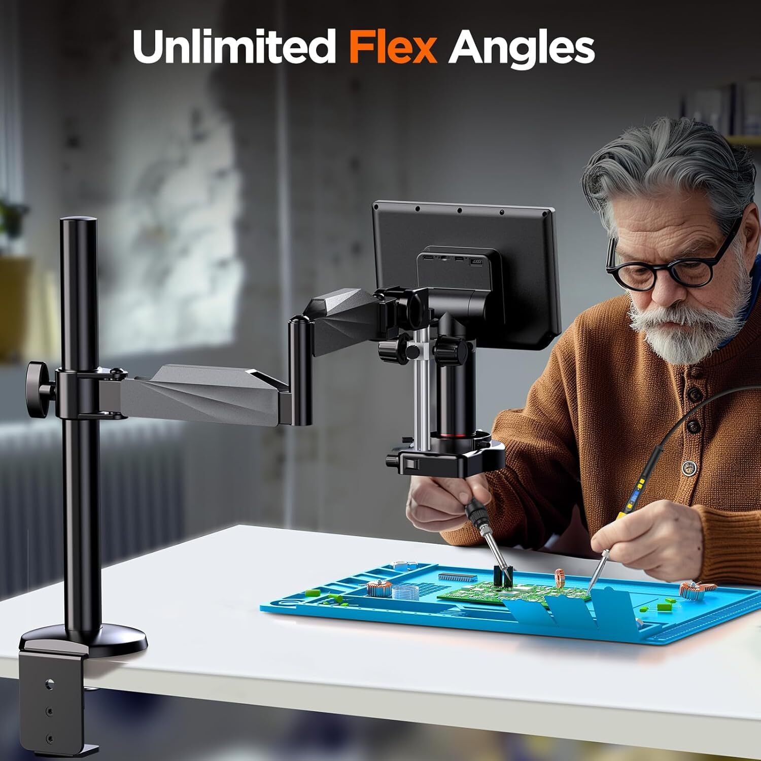 Elikliv Autofocus 4K HDMI Digital Microscope Flex Arm Soldering Microscope Adult