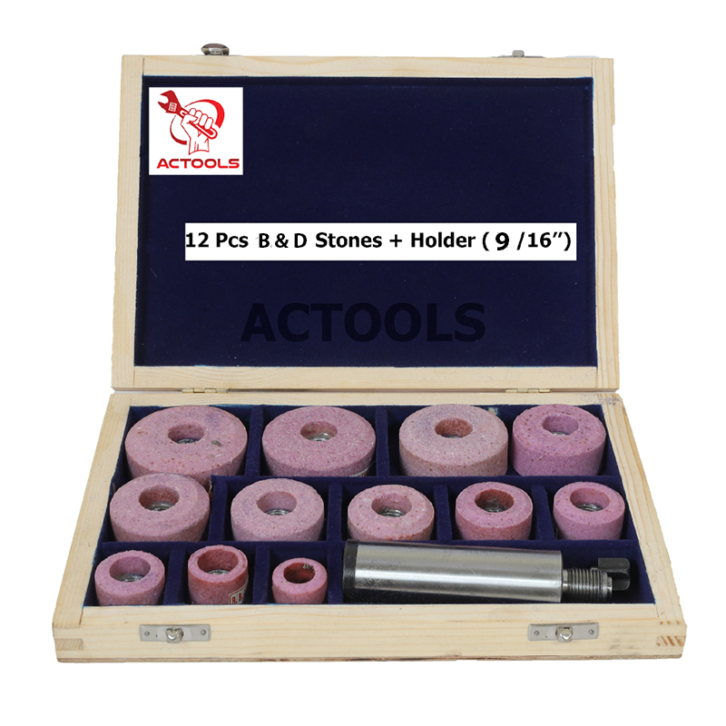 Valve Seat Grinding Stones 12 Pcs With Stone Dresser & Pilots 6pcs + 9/16 Holder
