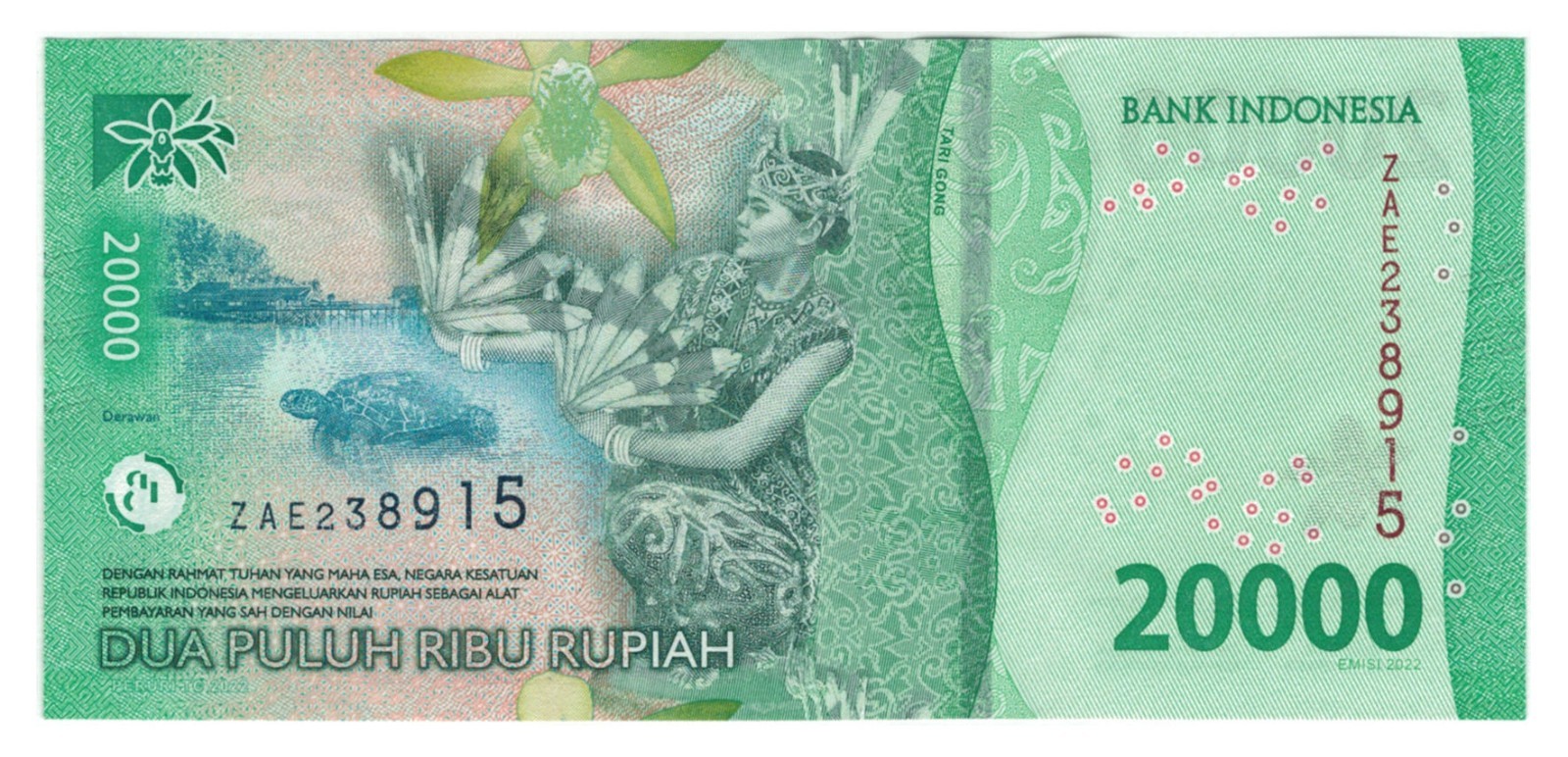 Indonesia 20000 Rupiah (2022) - Hero/Traditional Dancer/p-166a, B621a UNC