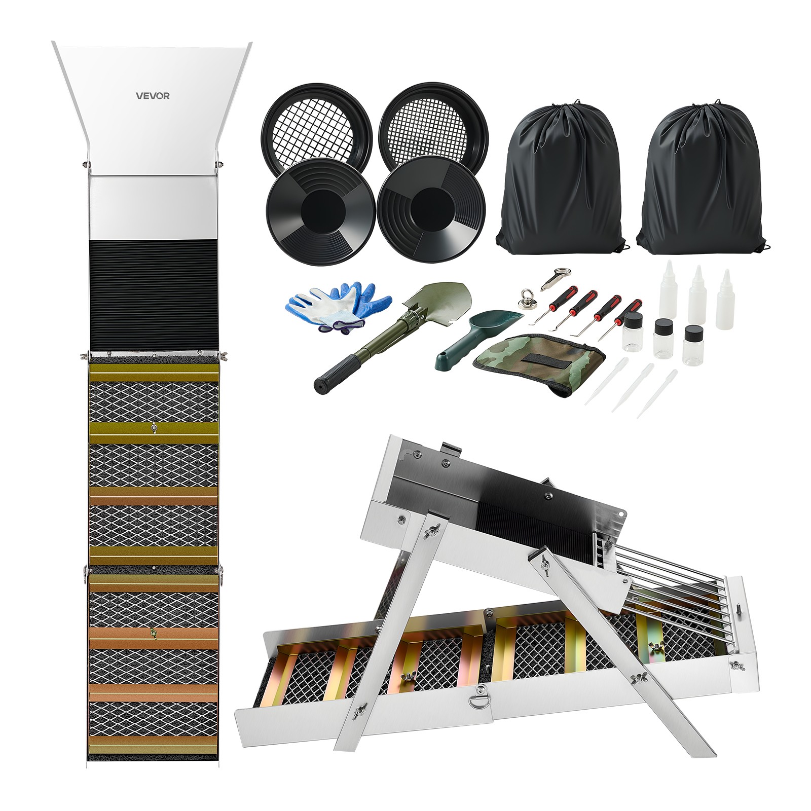 VEVOR Highbanker Gold Panning Kit Folding High Banker Gold Sluice Box 50" 26 PCS