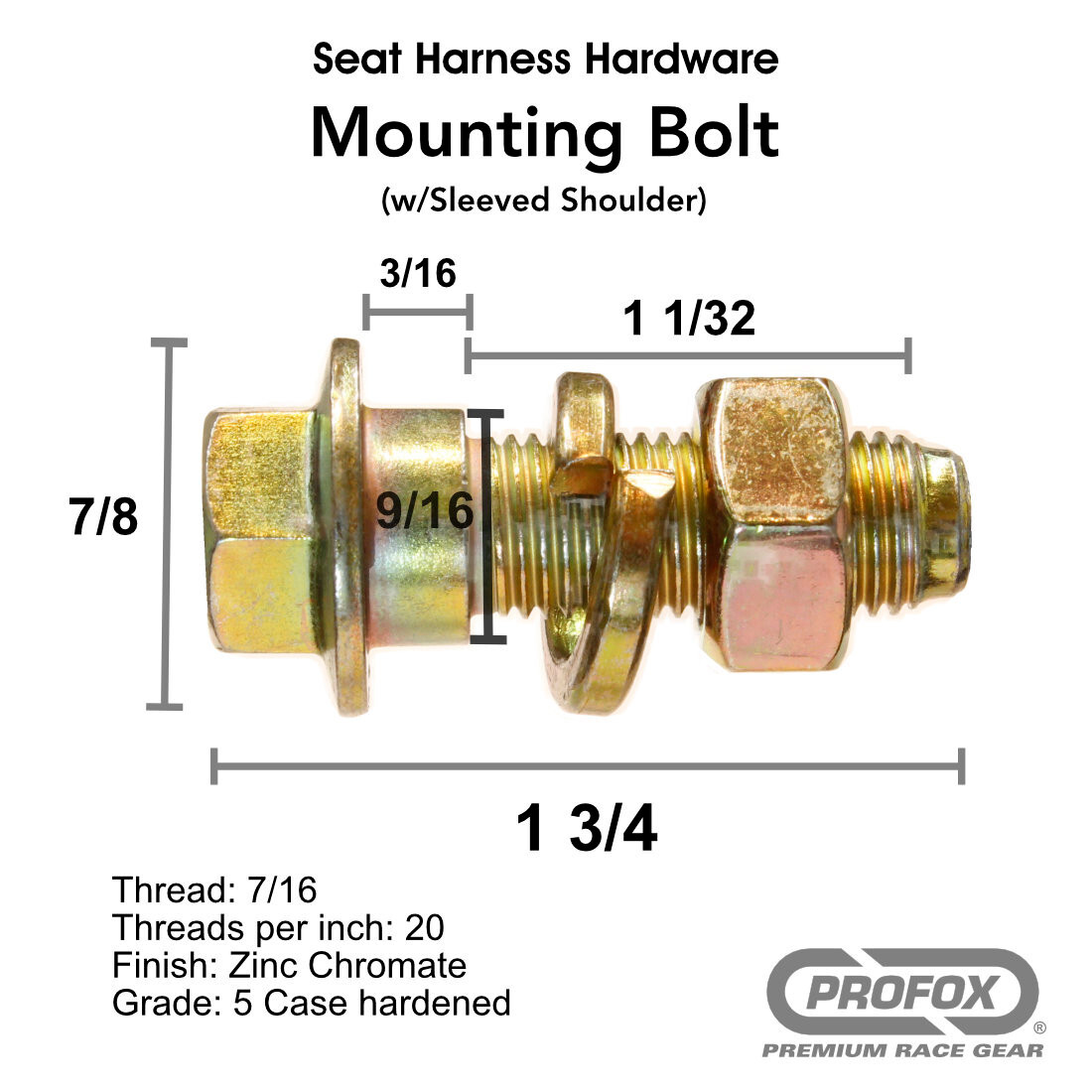 Seat Belt Harness Hardware Bolt Sleeved Shoulder Lap Mounting Bolt Washer Nut