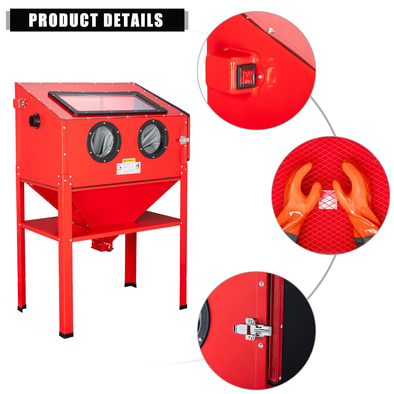 60 GAL SandBlaster Cabinet Bench Top Sand Blaster Large Blast Garage Red
