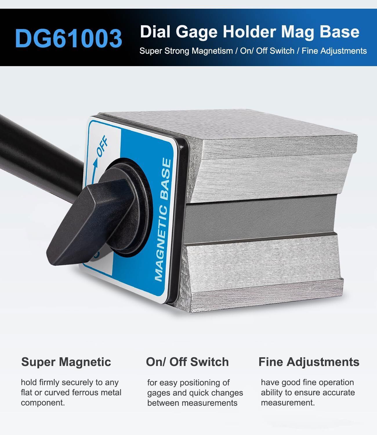 For Noga DG61003 Dial Gage Test Indicator Holder Magnetic Base 176lb Fine Adjust