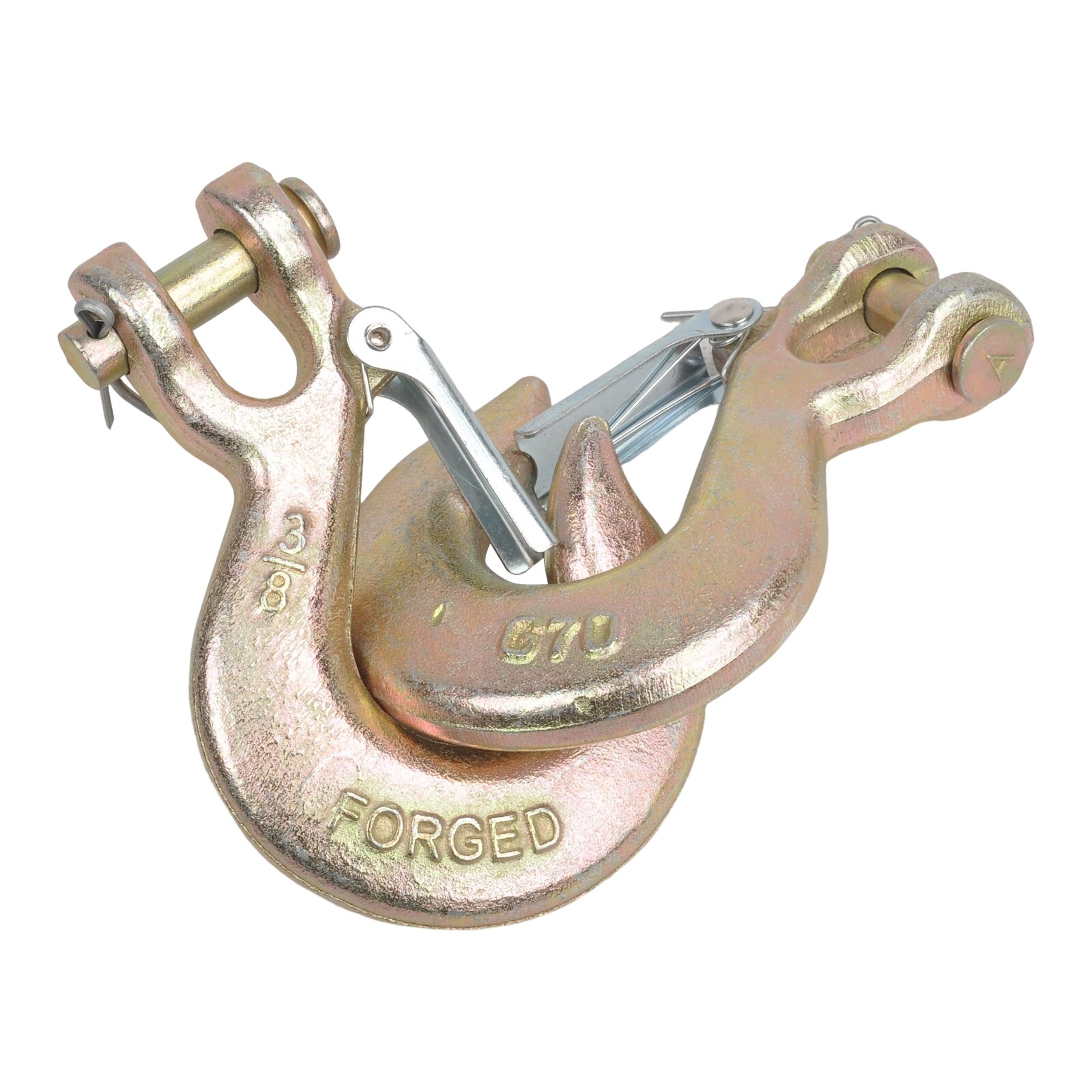 (2) 3/8" Grade 70 Steel Heavy Duty Forged Clevis Slip Hook With Safety Latch