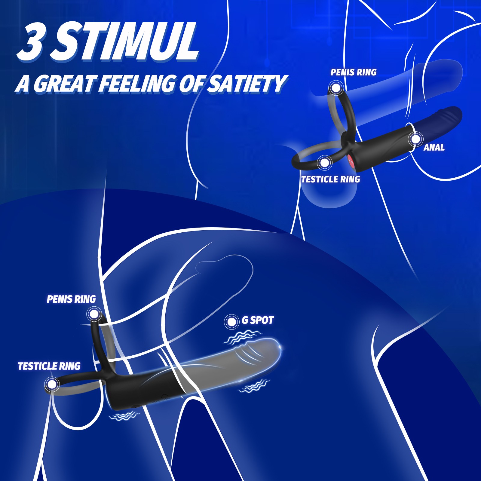 Men Penis Cock Ring Vibrator G spot Dildo Massager Sex Toys For Women Couple