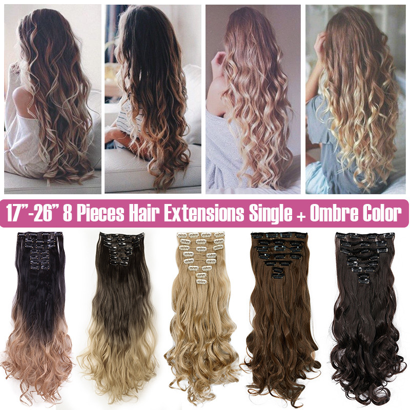 Real Natural Clip In Hair Extensions Extension 8 Piece FULL HEAD Hair for Human