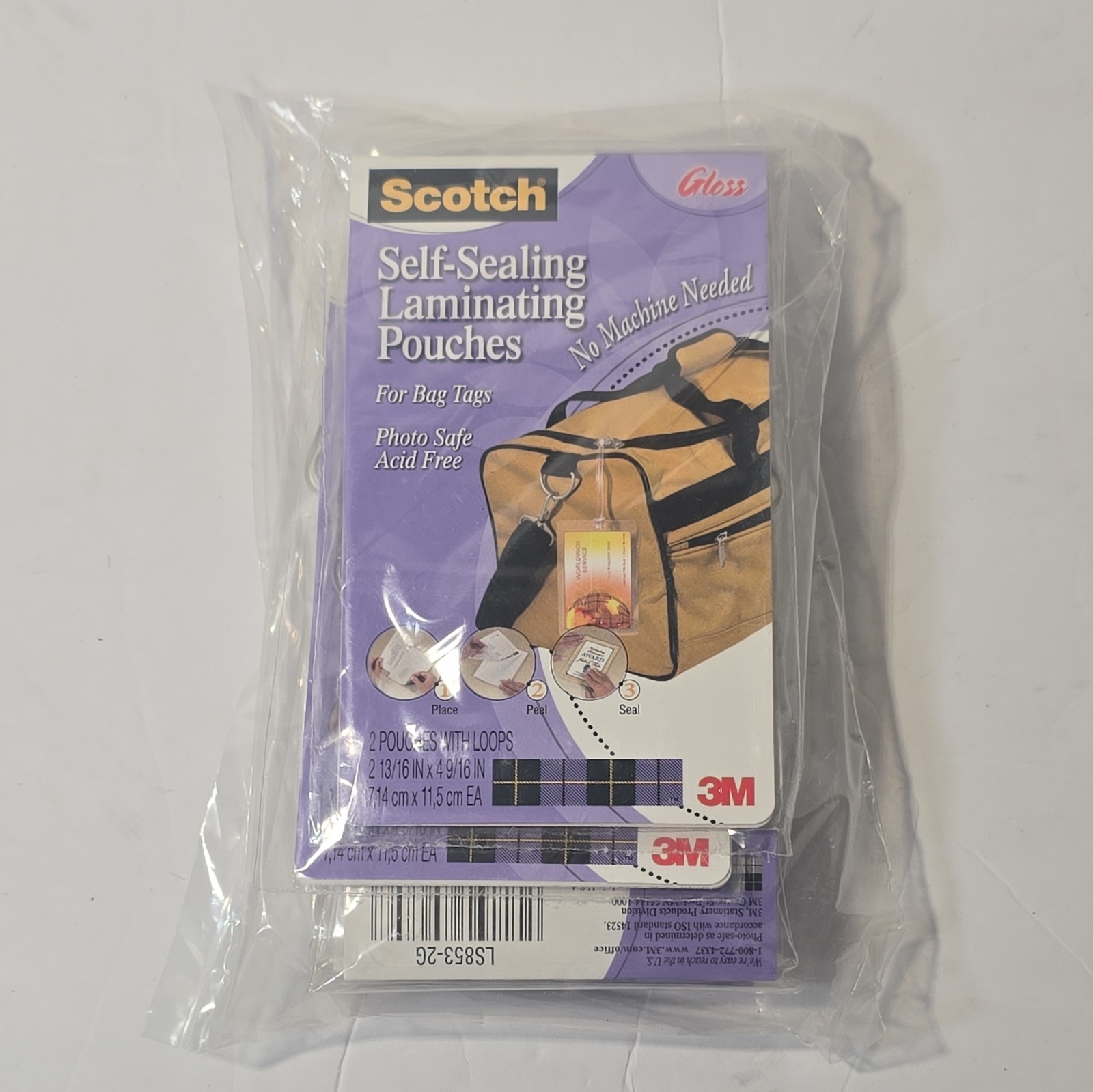 Scotch Self Sealing Laminating 6 packs of 2 luggage Pouches Bag Tags Photo Safe
