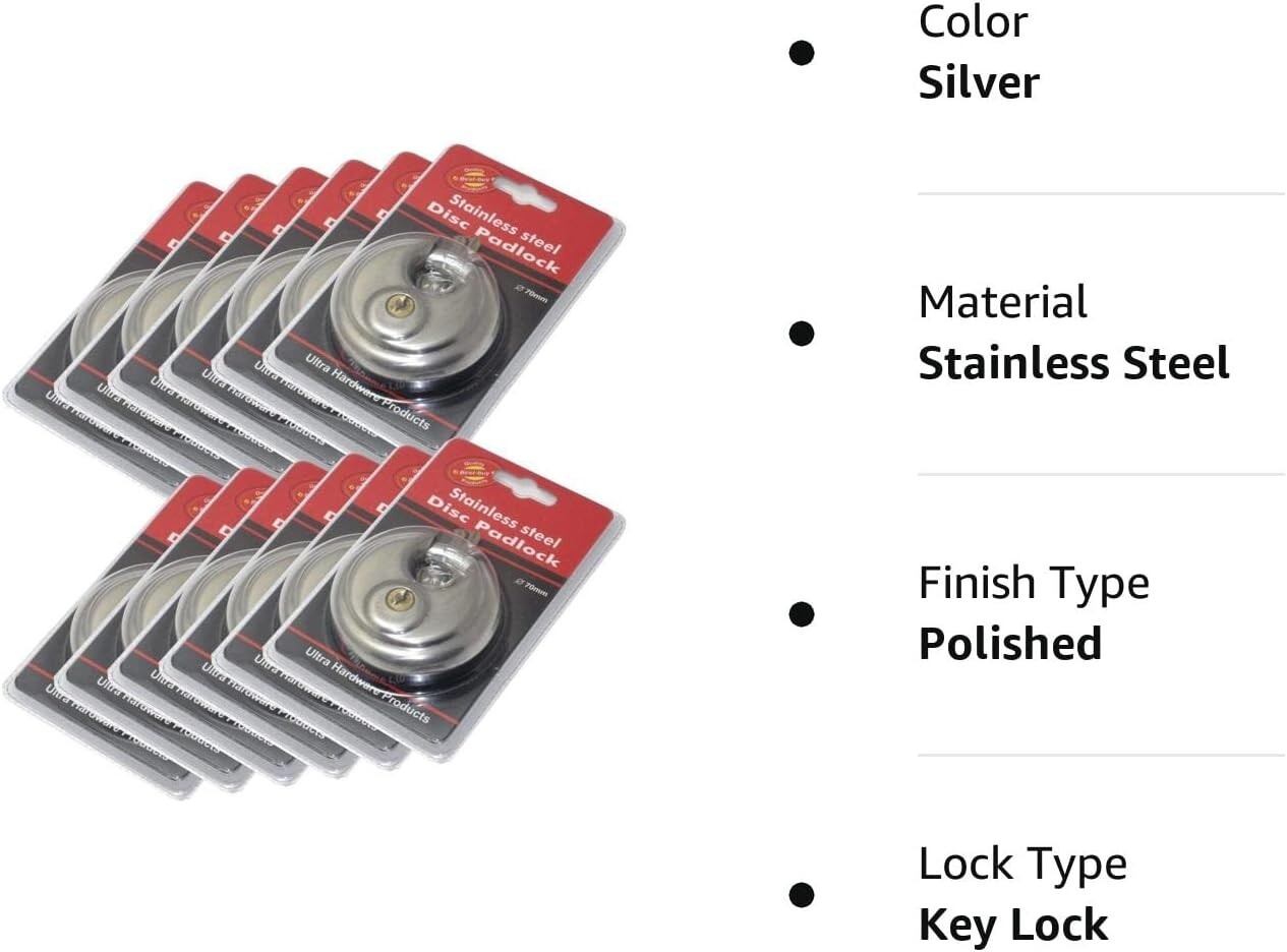 Keyed Alike Lot of 10 DISC PADLOCK 70mm Stainless Steel Storage Trailer Lock