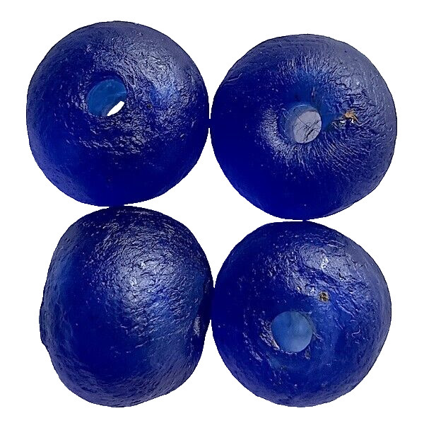Beads, Recycled Ghana Glass, Set of Four, Dark Blue, .75 Inch Diameter, Cast