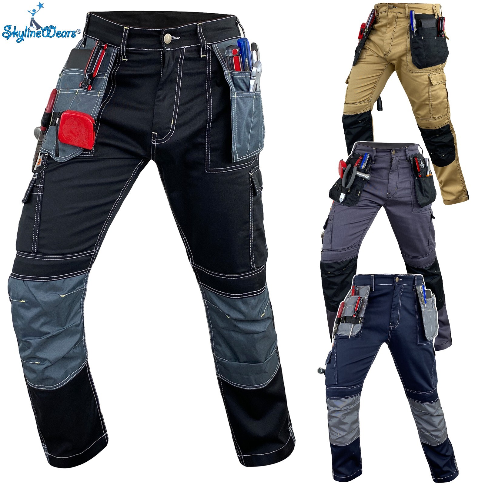 Men Heavy Duty Workwear Pants Utility Construction Work Safety Cordura Trousers