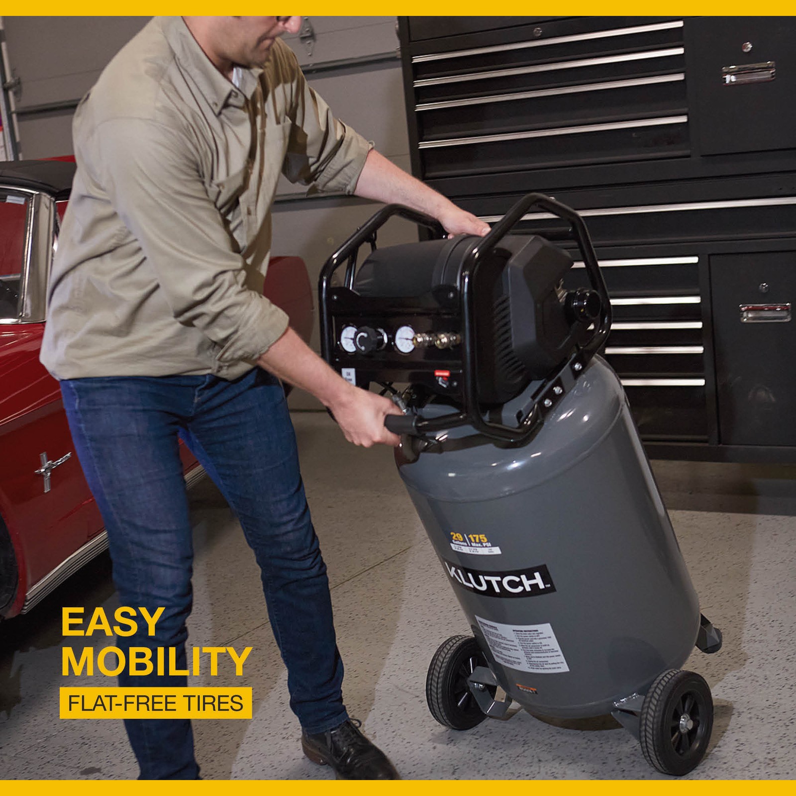 Klutch 29-Gallon Air Compressor, 2.5 HP, 120 Volts, 175 PSI