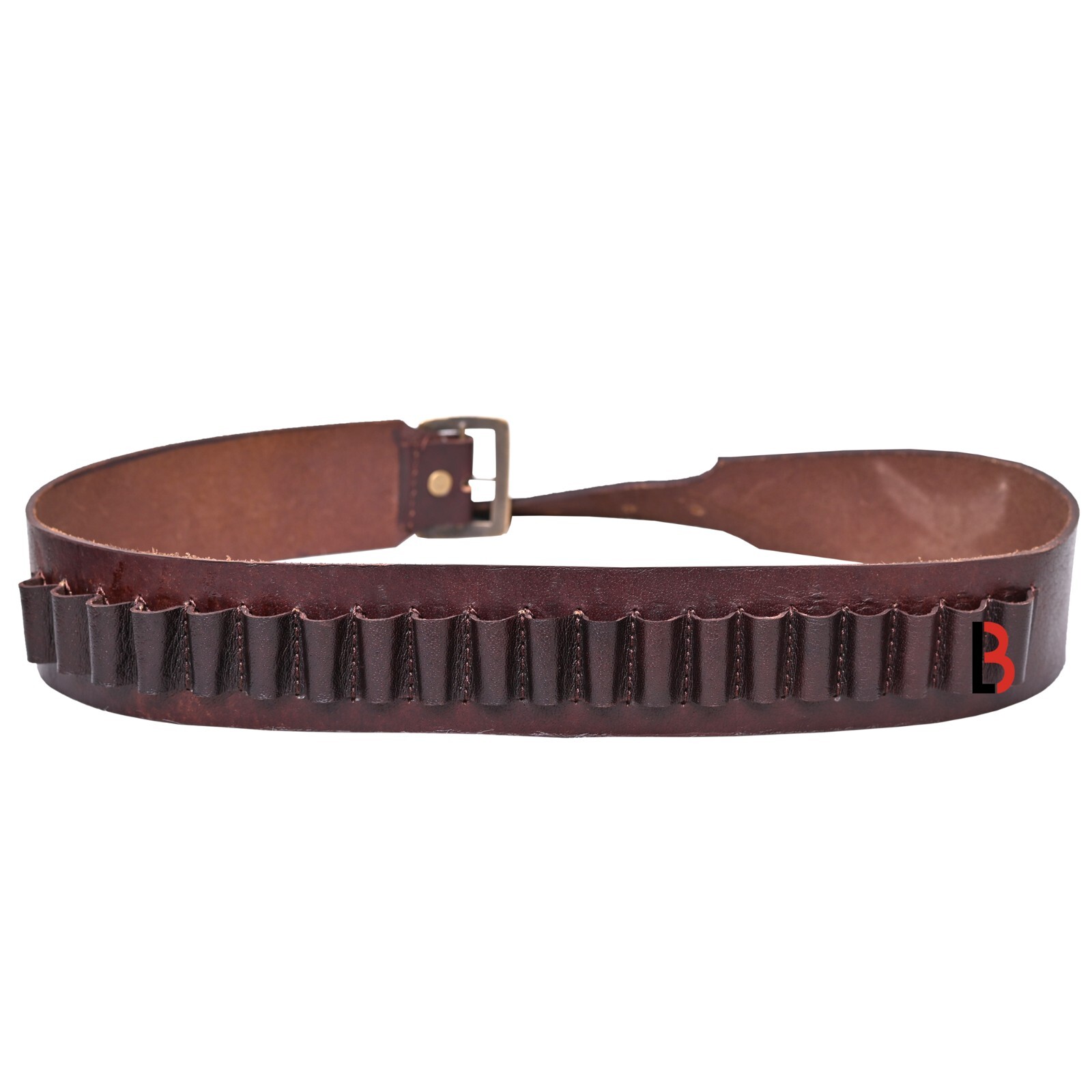 Cowhide Leather Adjustable Bandolier Cartridge Belt for.22, Vintage Brown