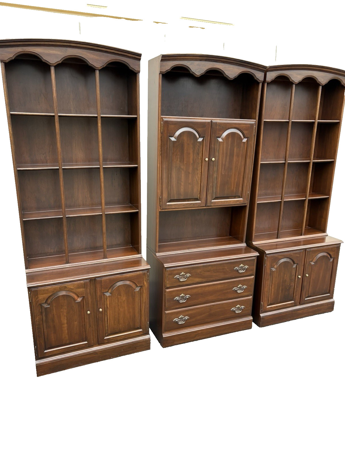 67246 3 Section Ethan Allen Wall Unit Bookcase Cabinet