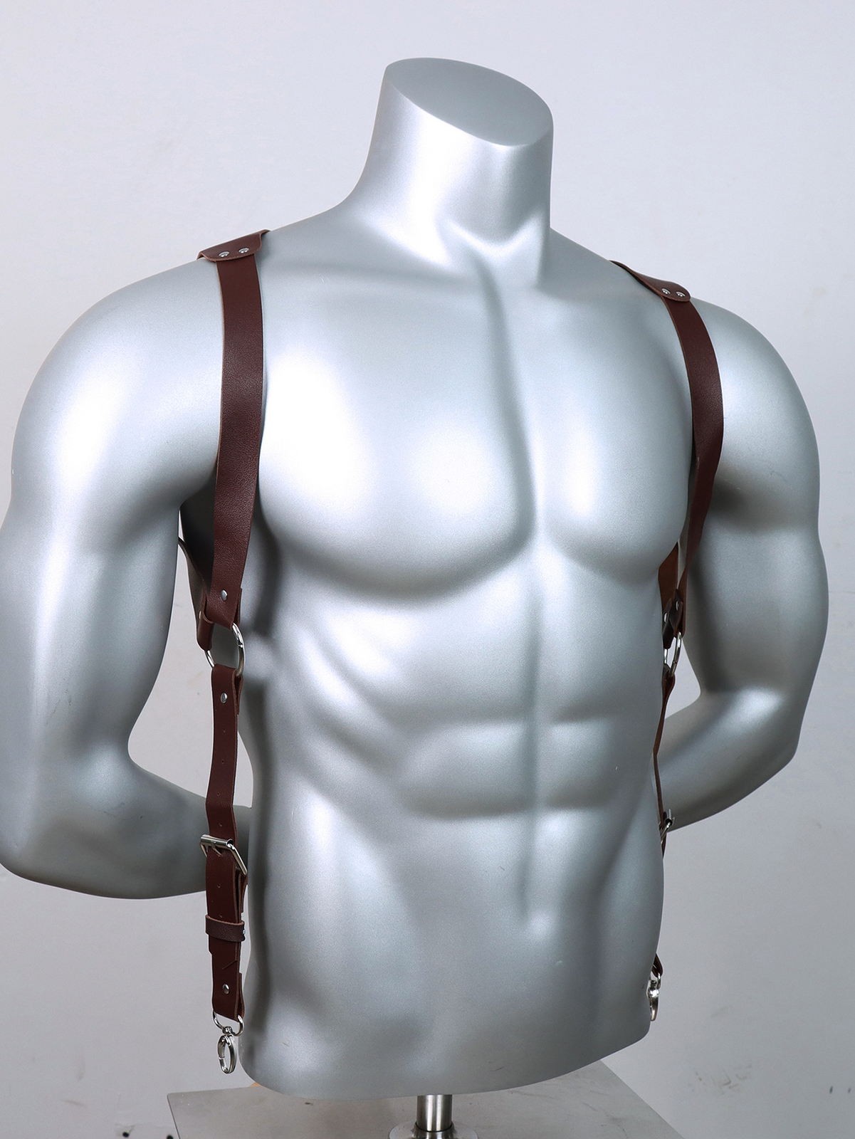 Brown Vintage Leather Suspenders Braces Shoulder Strap Belt Harness for Men O6M3