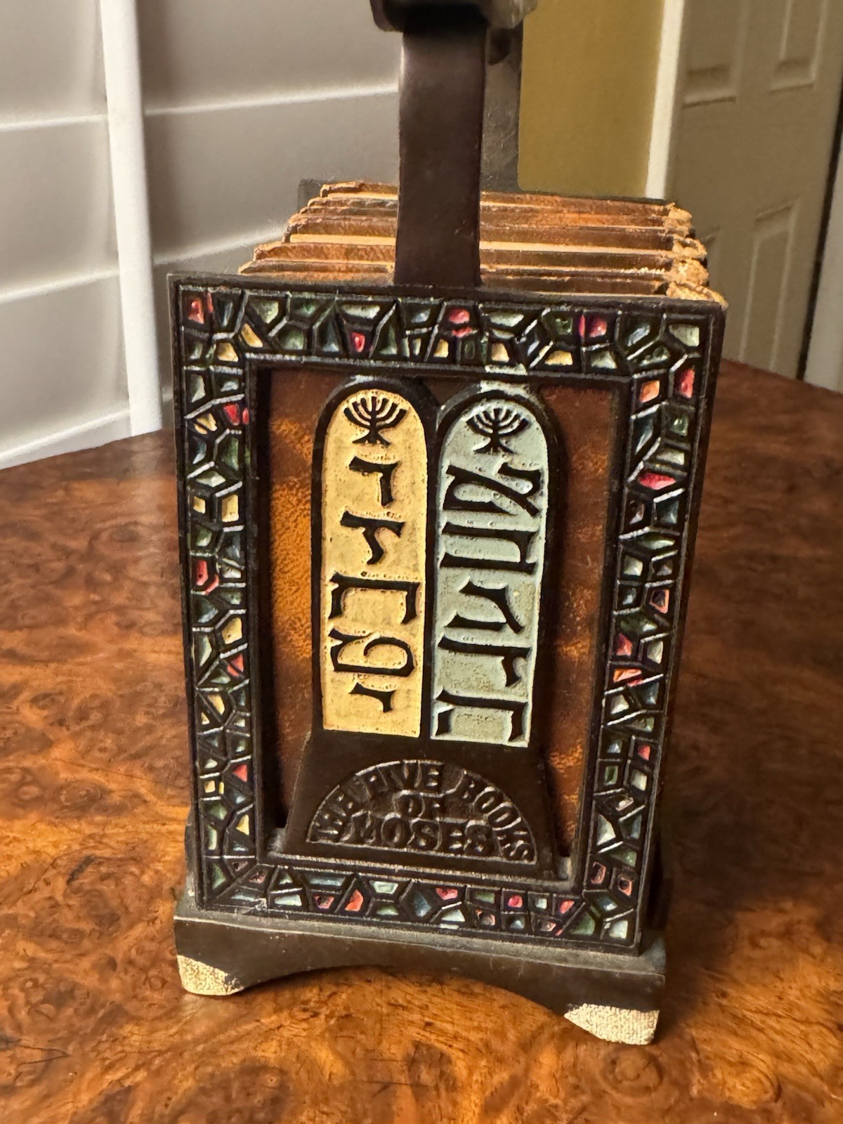 Vintage 5 Leather Bound Books of Moses (TorahSet) Hebrew with Metal Book Holder