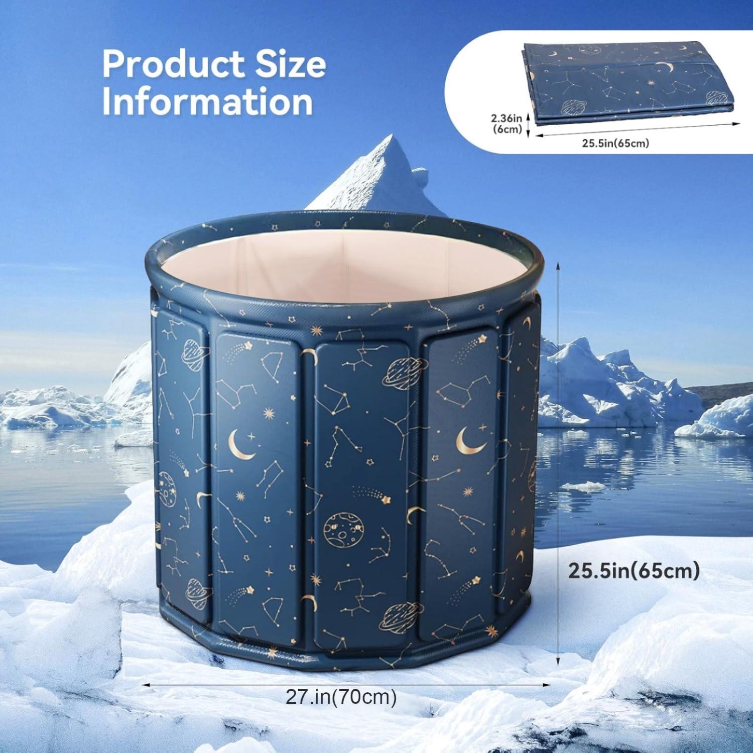 Portable Foldable Ice Bath Tub Collapsible Soaking Bath Tub for Shower 27"*25"