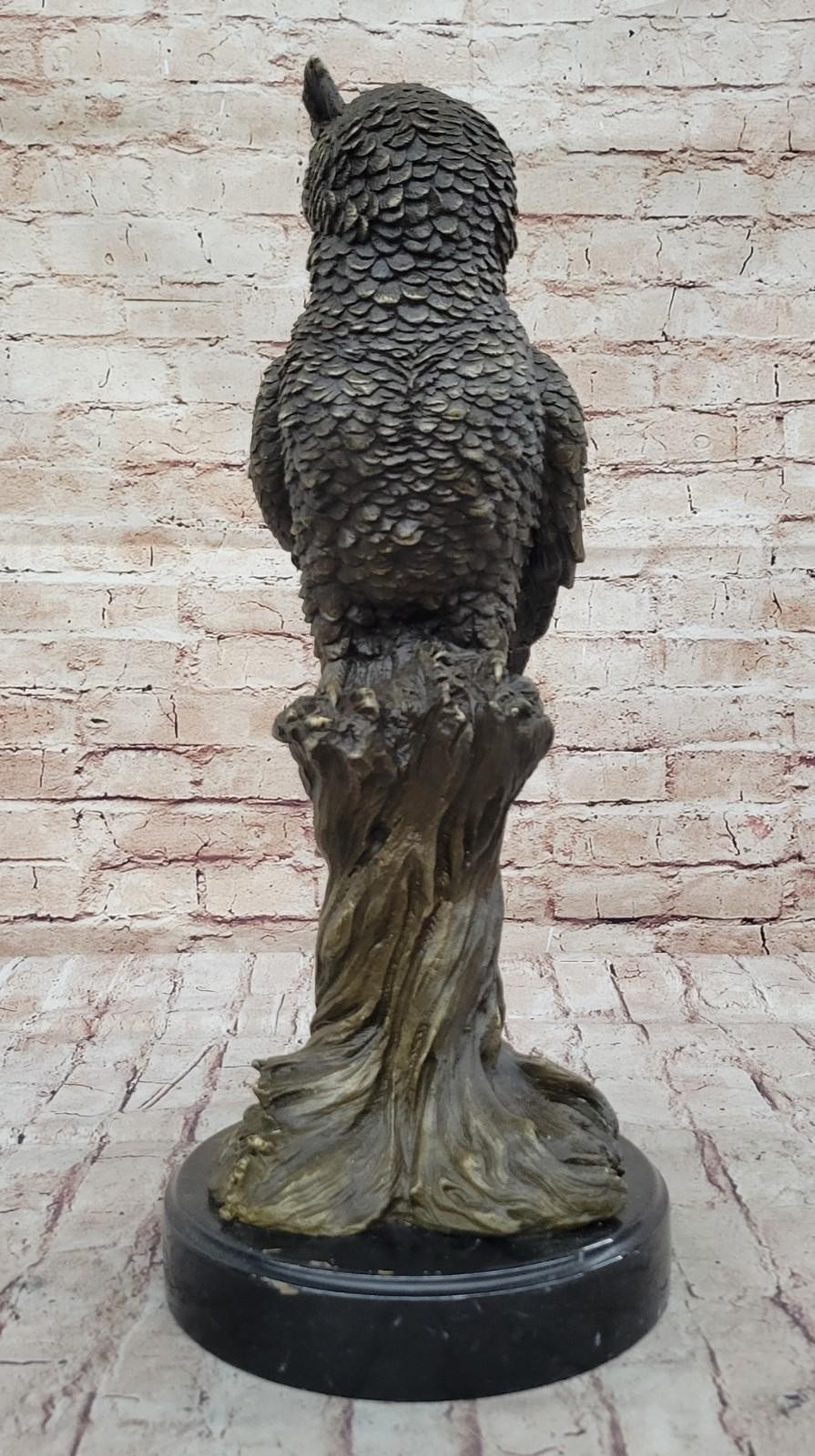 Bronze Statue Owl Marble Base Bird Sculpture Hot Cast Figurine Art Home Gift