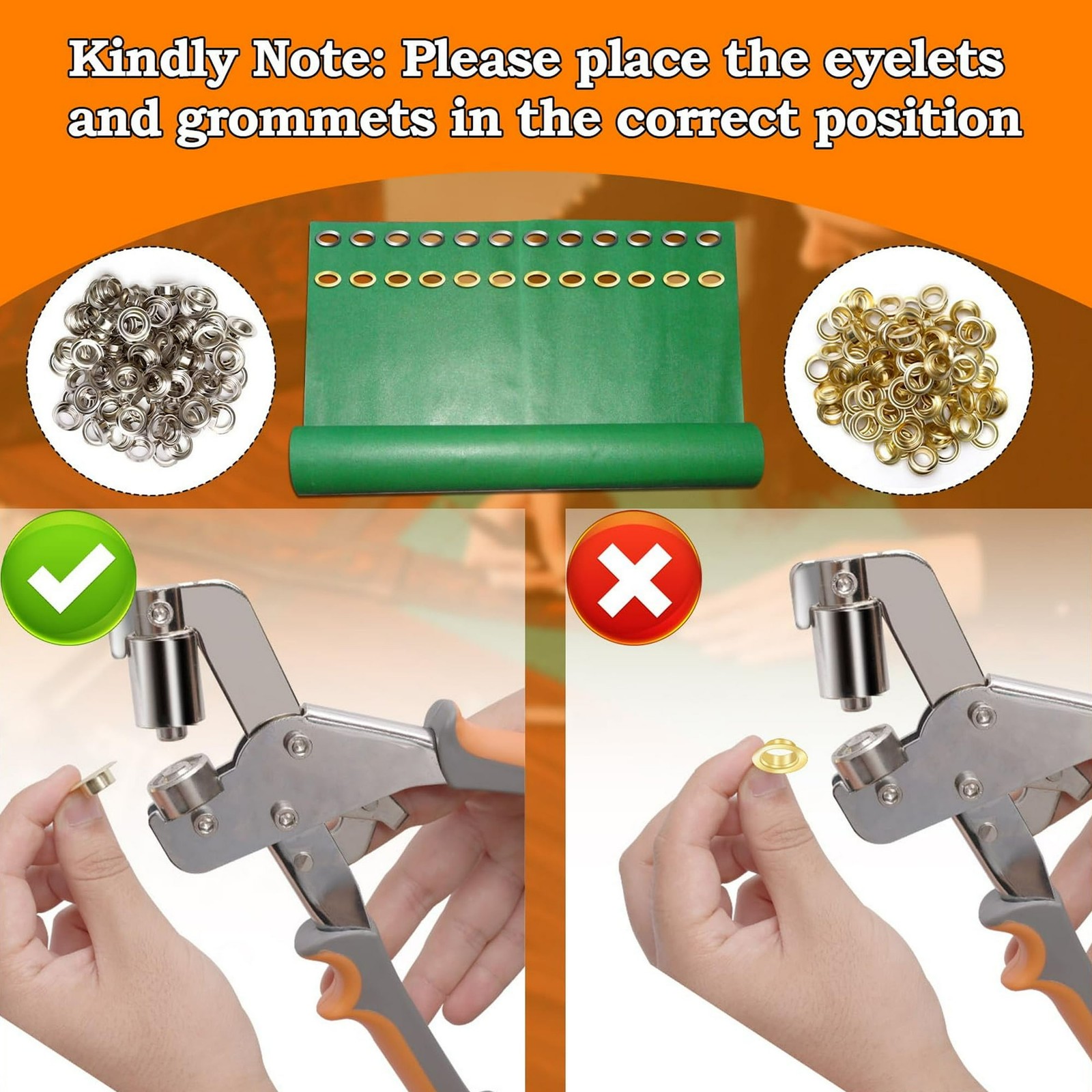 Grommet Tool Kit, Handheld Hole Punch Pliers, Hammer, Hole Punch, 400PCS Eyelets