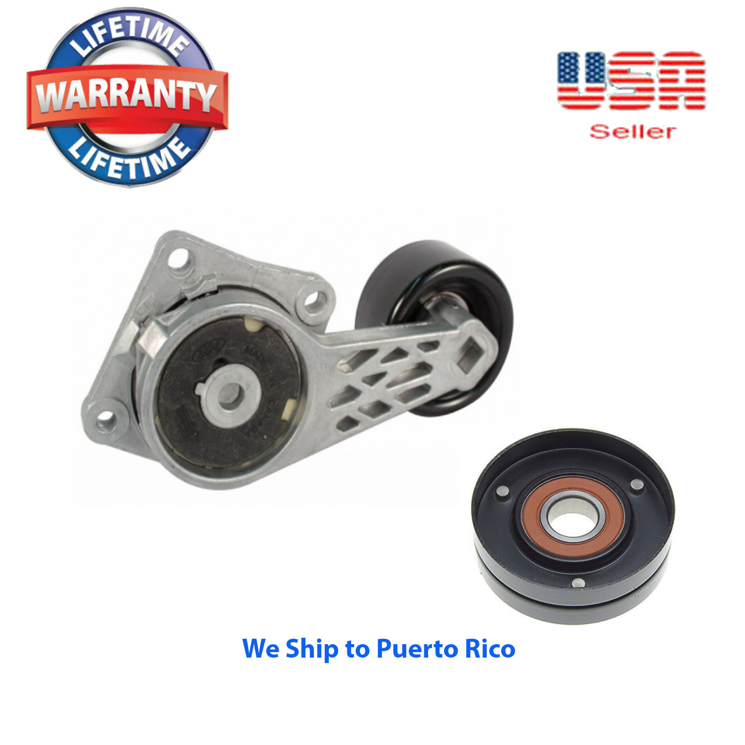 A/C Belt Tensioner +EXTRA PULLEY for 97-01 Ford Lincoln 4.6L 5.4L 6.8L SOHC DOHC