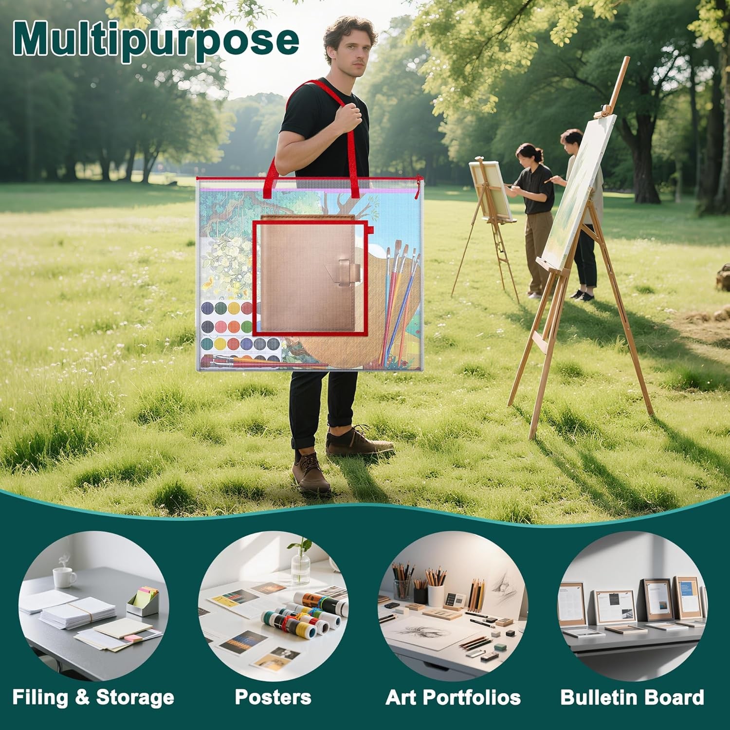 Large Poster Storage Bag, 25" x 19" Art Portfolio Bag with Pocket for Poster, Cu