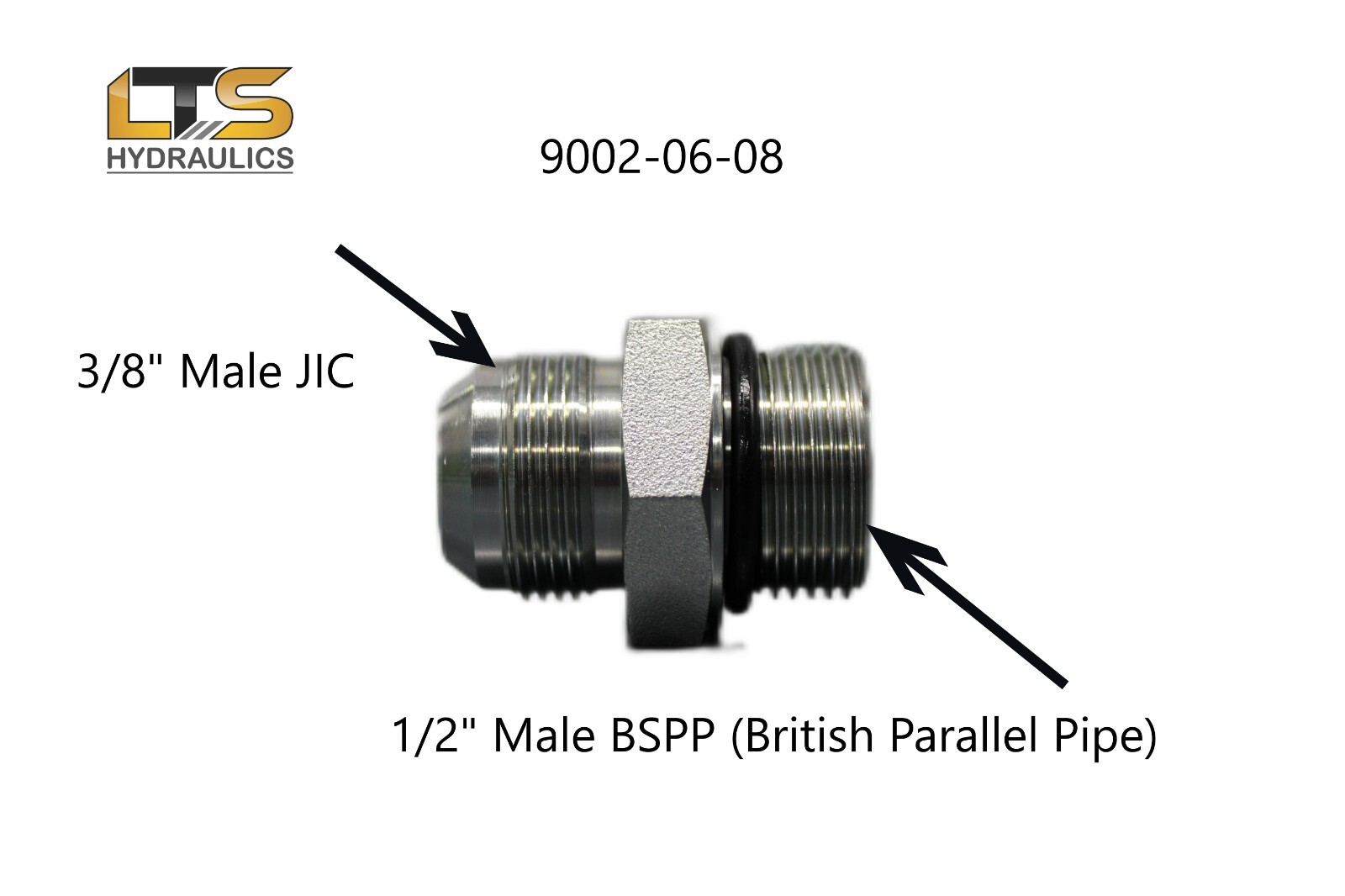 3/8" Male JIC x 1/2" Male BSPP British Parallel Pipe Straight Adapter 9002-06-08
