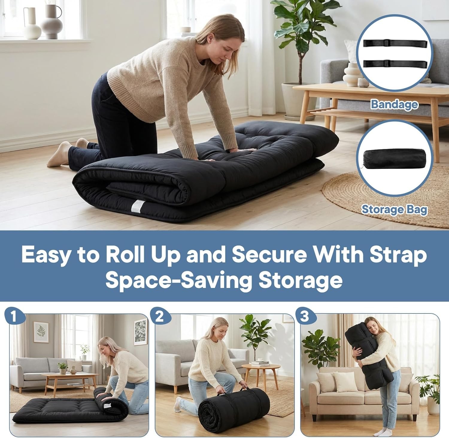 4-Inch Floor Mattress,Japanese Tatami Futon Mattress w/Removable Cover,Roll Up