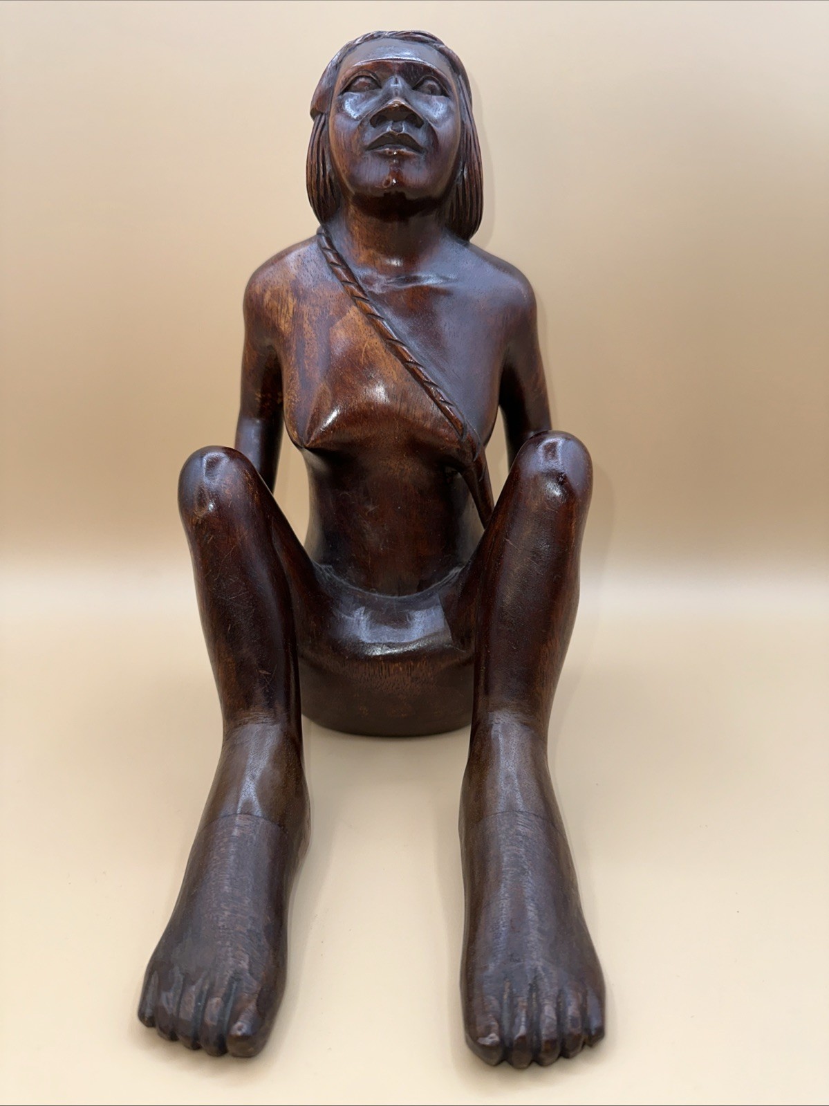 RARE!! VTG AFRICAN MAKONDE MAASAI HAND-CARVED EBONY WOOD SEATED WOMAN SCULPTURE