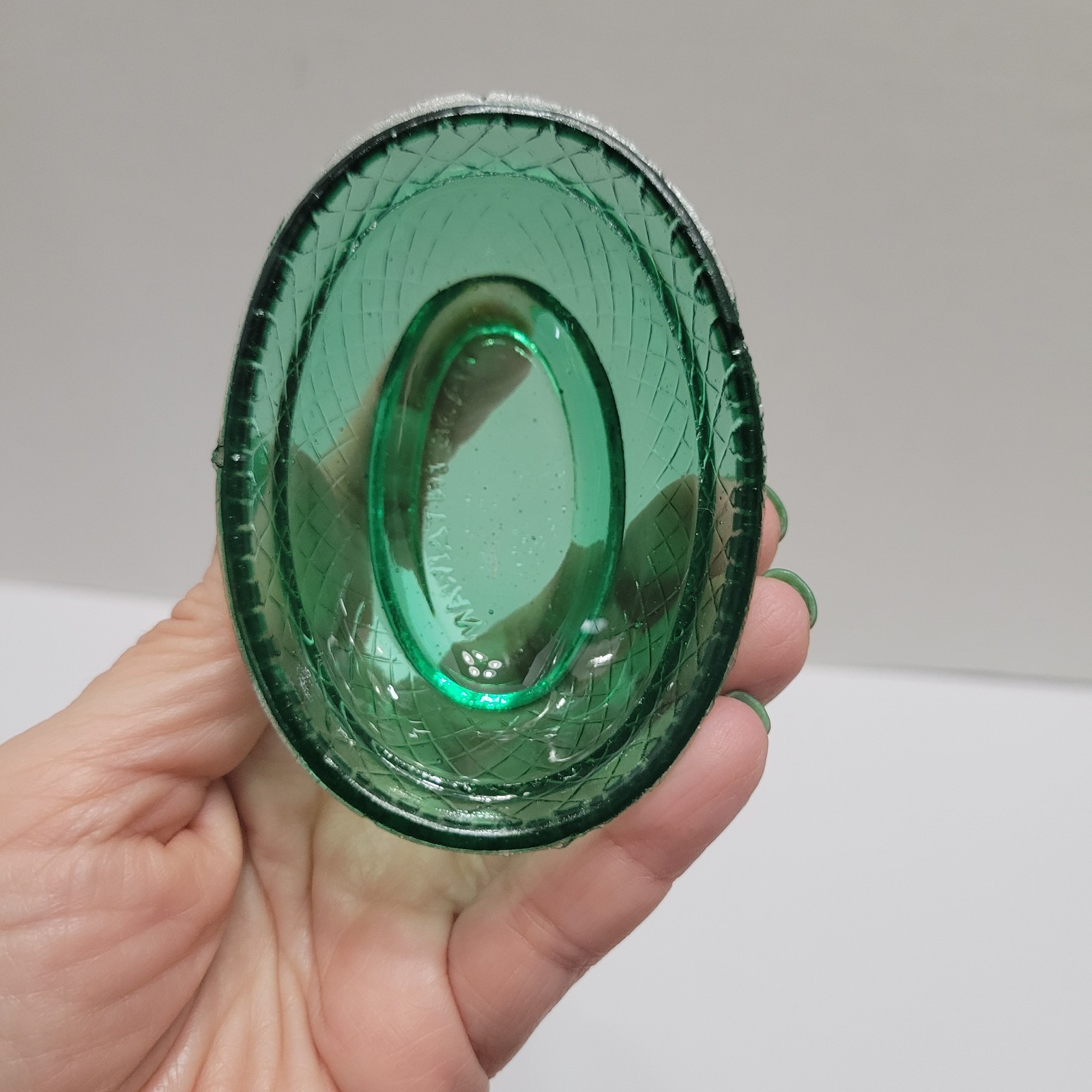 Vintage Green Glass Mini Hen On A Nest Salt Cellar Made In Taiwan 3.5" Chicken